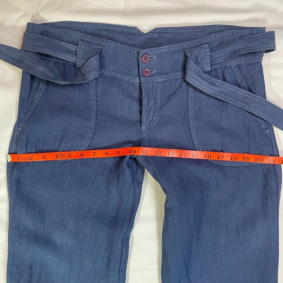 Juicy Couture Size 8 Beachy Linen Pants Wide Leg Belted Denim Blue Color - Picture 7 of 14